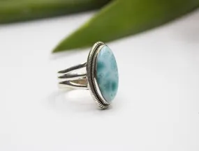 Dominican Natural Blue Larimar 925 Sterling Silver Handmade Ring