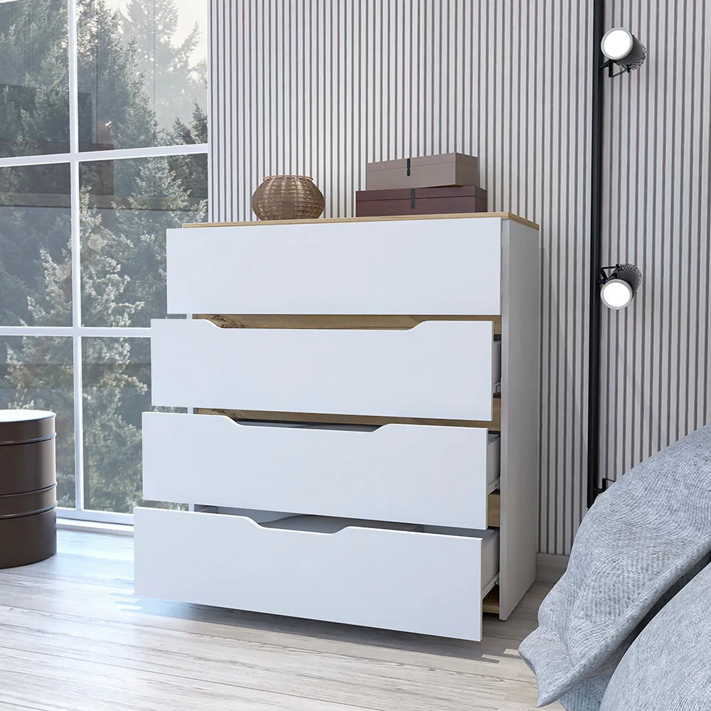 Dresser Oboe Superior Top 4 Drawers White/Light Oak