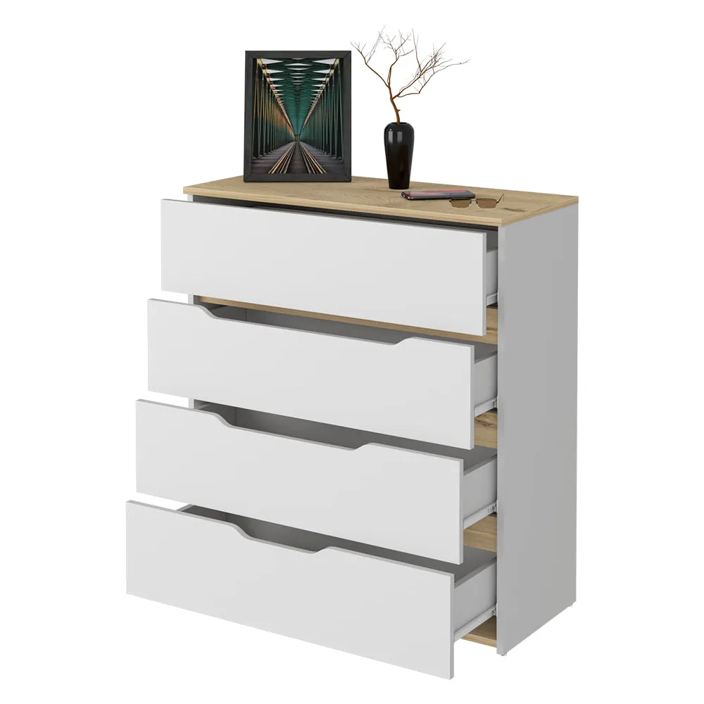 Dresser Oboe Superior Top 4 Drawers White/Light Oak