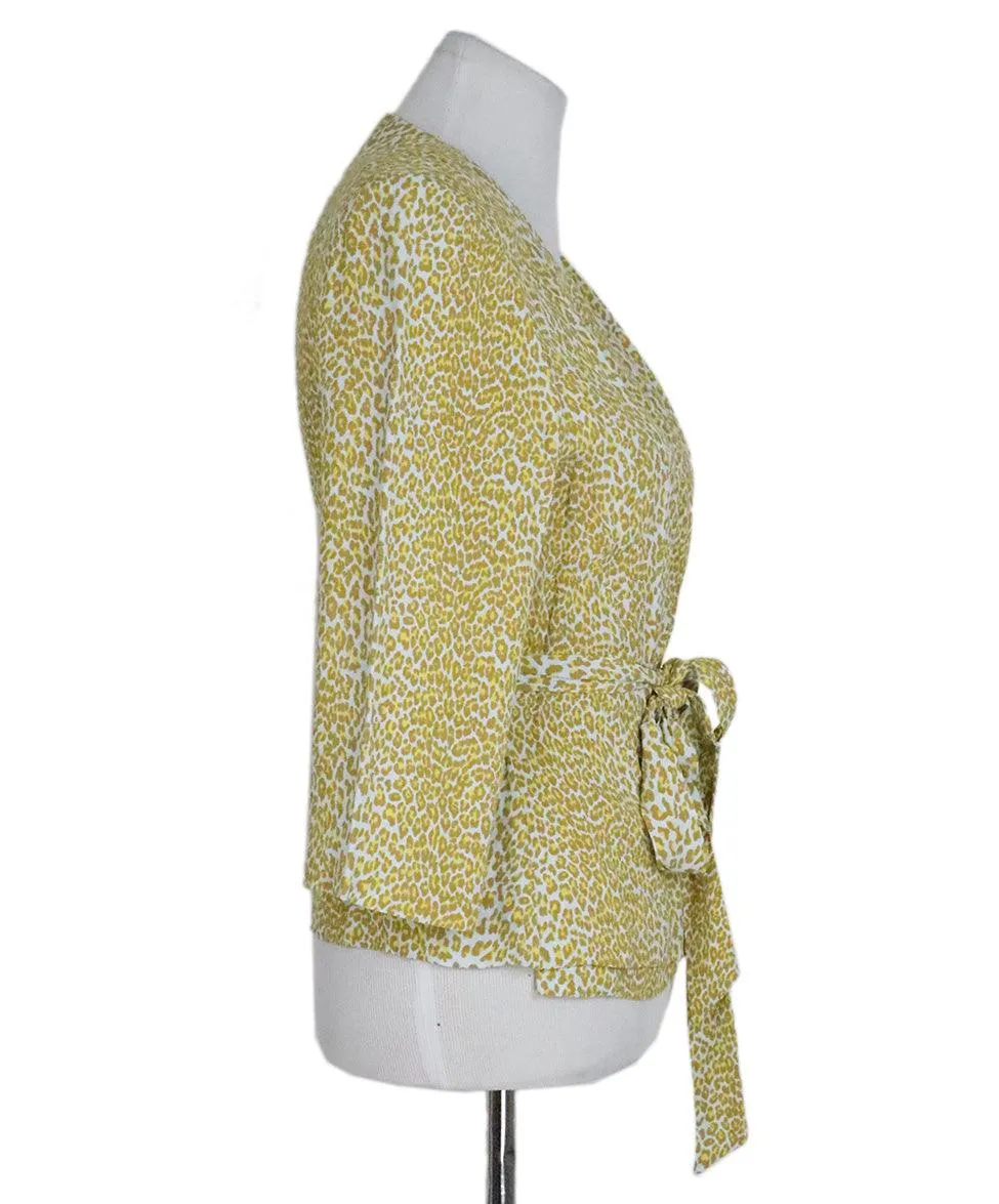 DVF Yellow & Blue Leopard Print Blouse sz 10