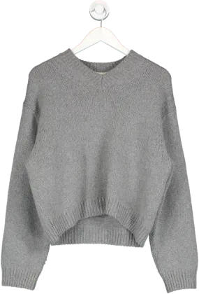 DÔEN Grey Cashmere V Neck Jumper In Morning Mist UK S