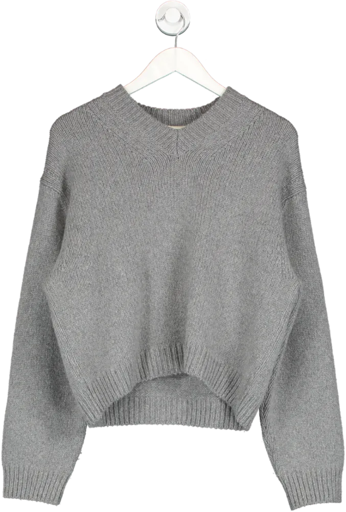 DÔEN Grey Cashmere V Neck Jumper In Morning Mist UK S