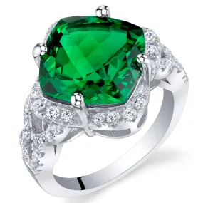 Emerald Cushion Cut Sterling Silver Ring Size 9