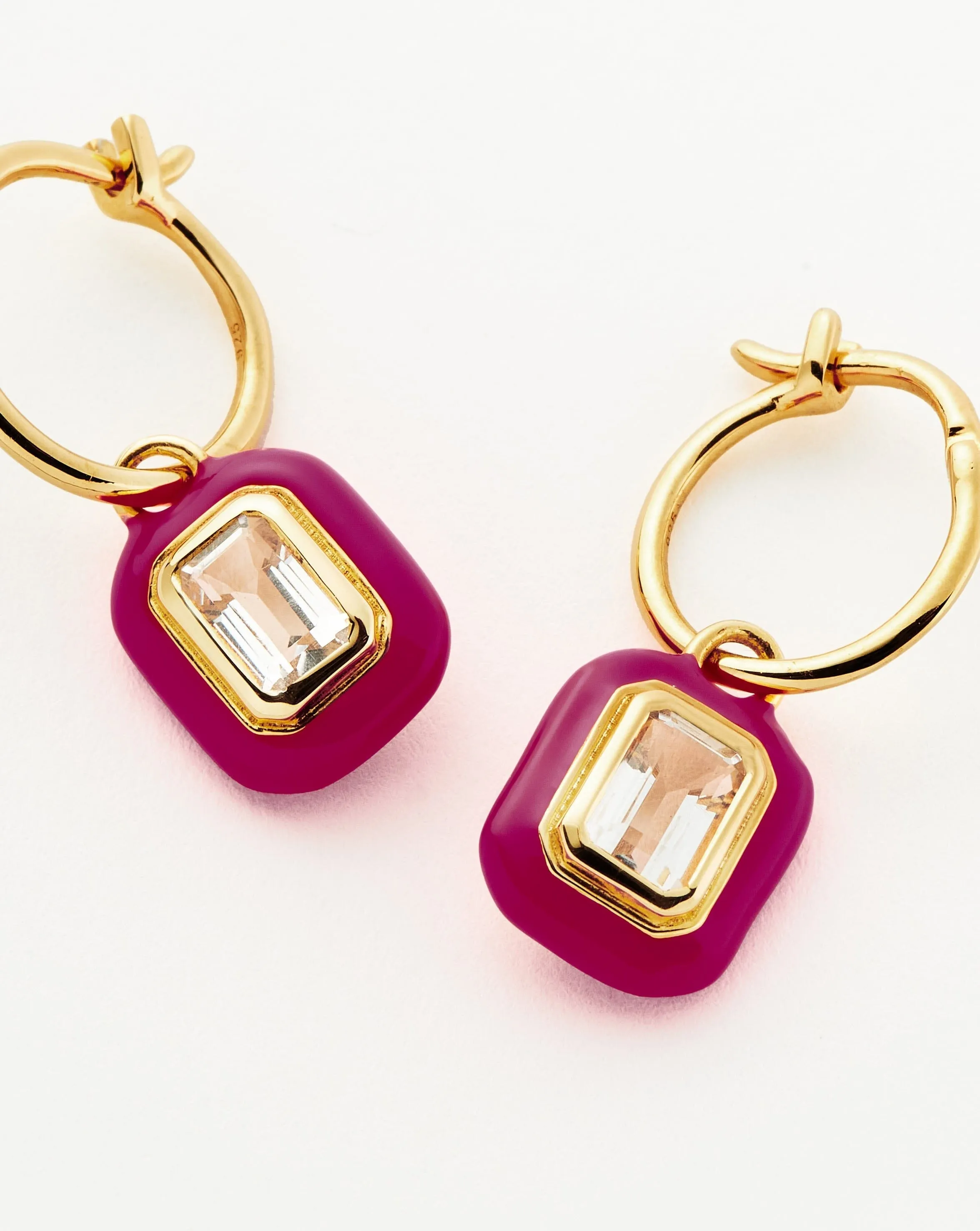 Enamel & Stone Charm Mini Hoop Earrings | 18ct Gold Plated Vermeil/White Cubic Zirconia