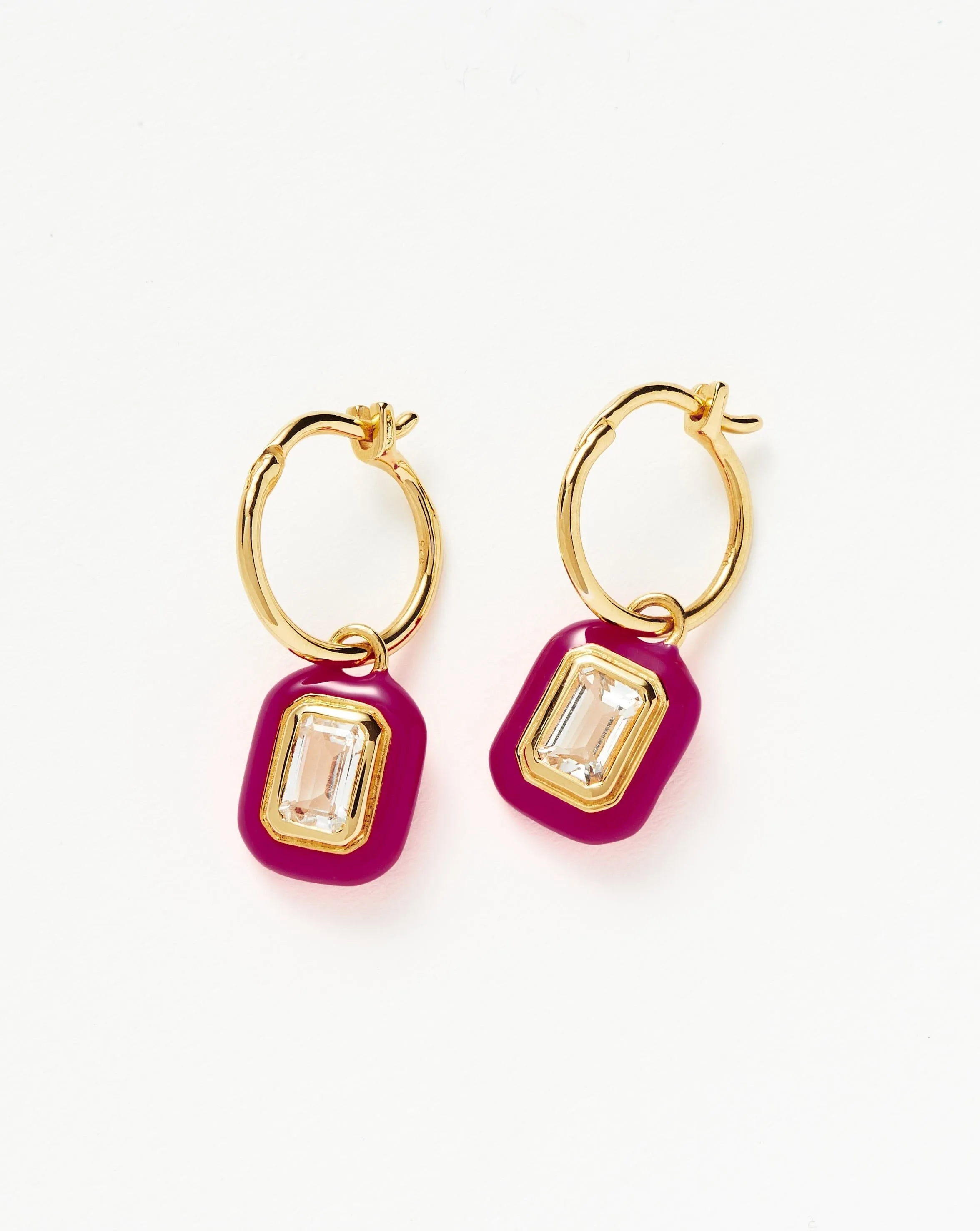 Enamel & Stone Charm Mini Hoop Earrings | 18ct Gold Plated Vermeil/White Cubic Zirconia