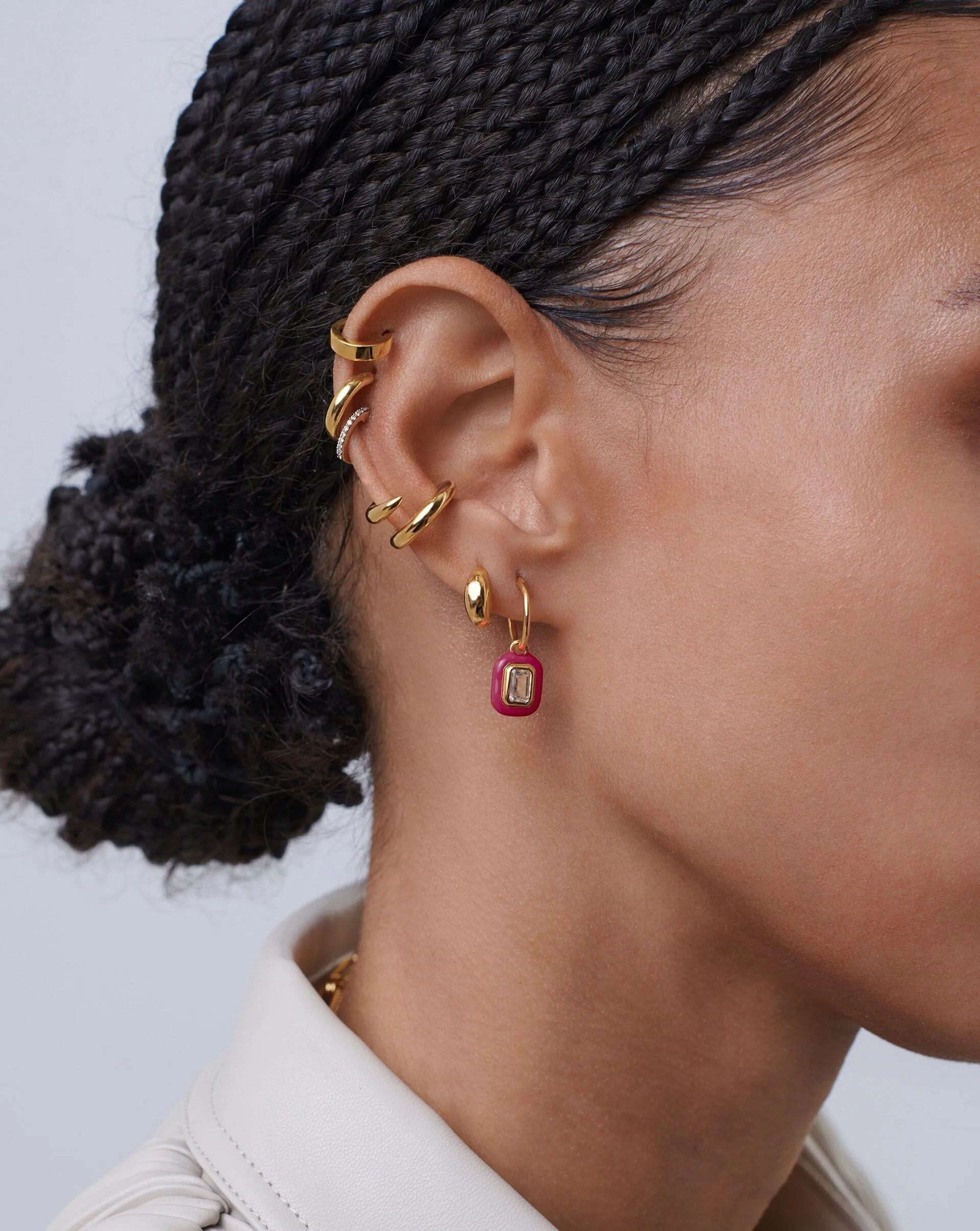 Enamel & Stone Charm Mini Hoop Earrings | 18ct Gold Plated Vermeil/White Cubic Zirconia