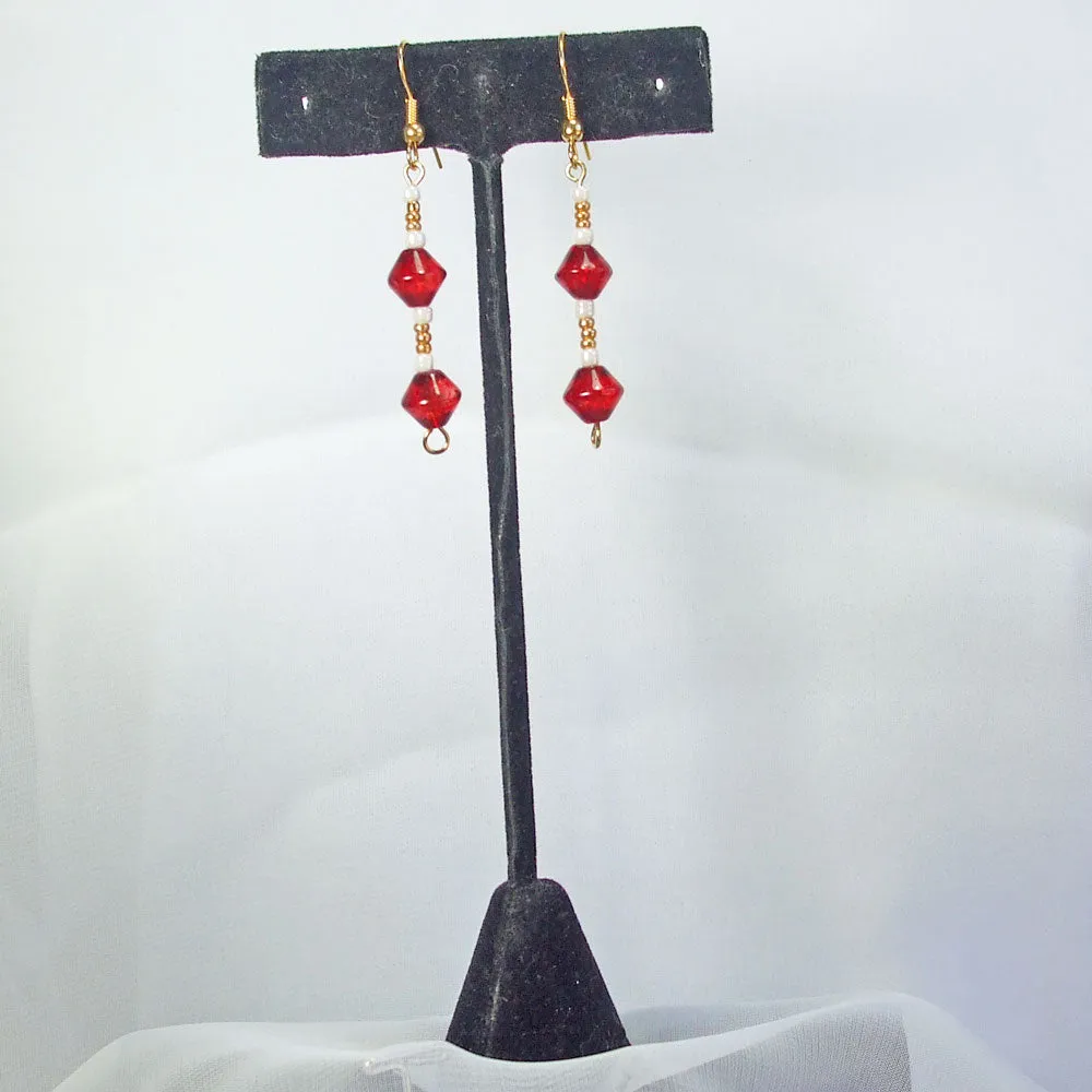 Erina, Christmas Red and Gold Beaded Dangle Earrings