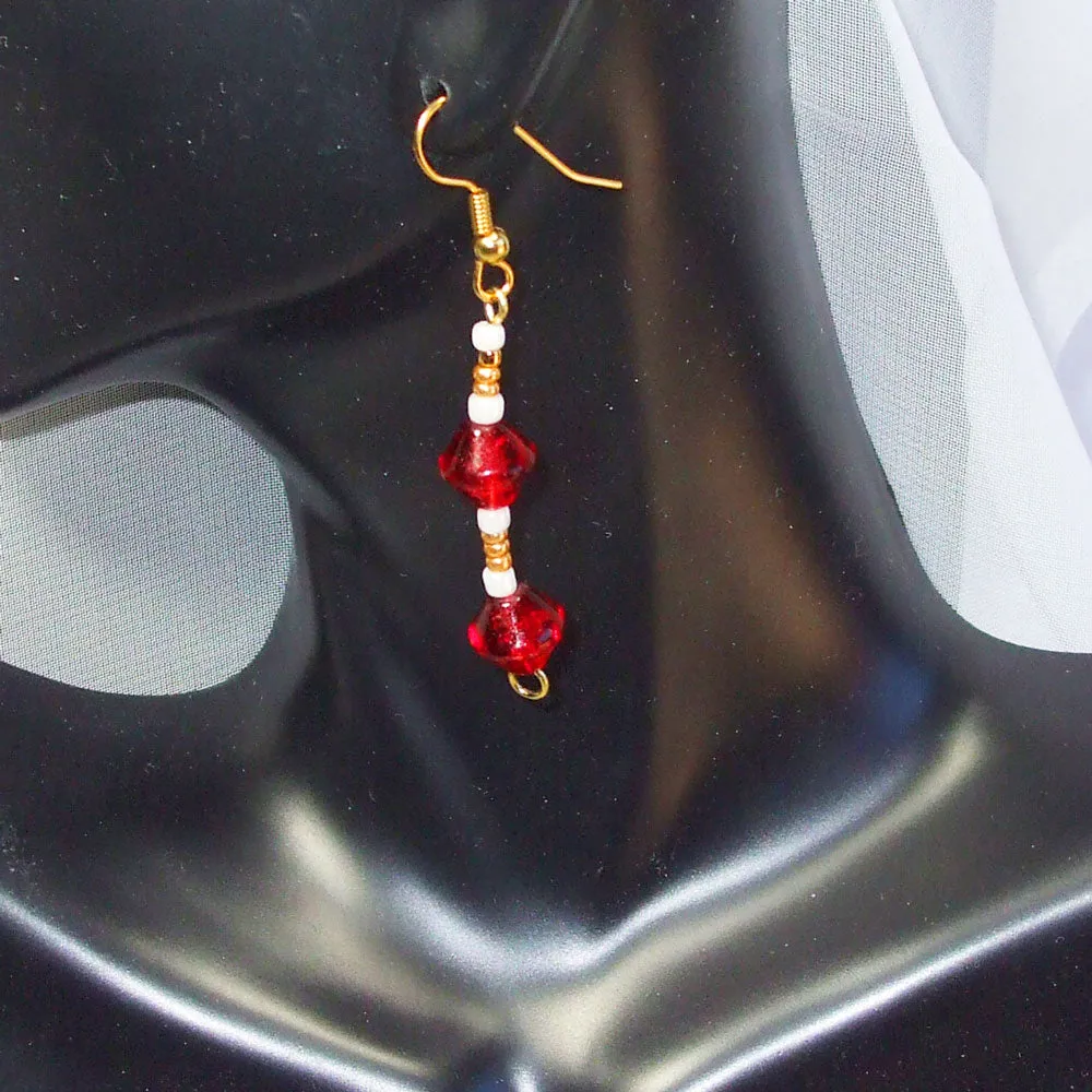 Erina, Christmas Red and Gold Beaded Dangle Earrings