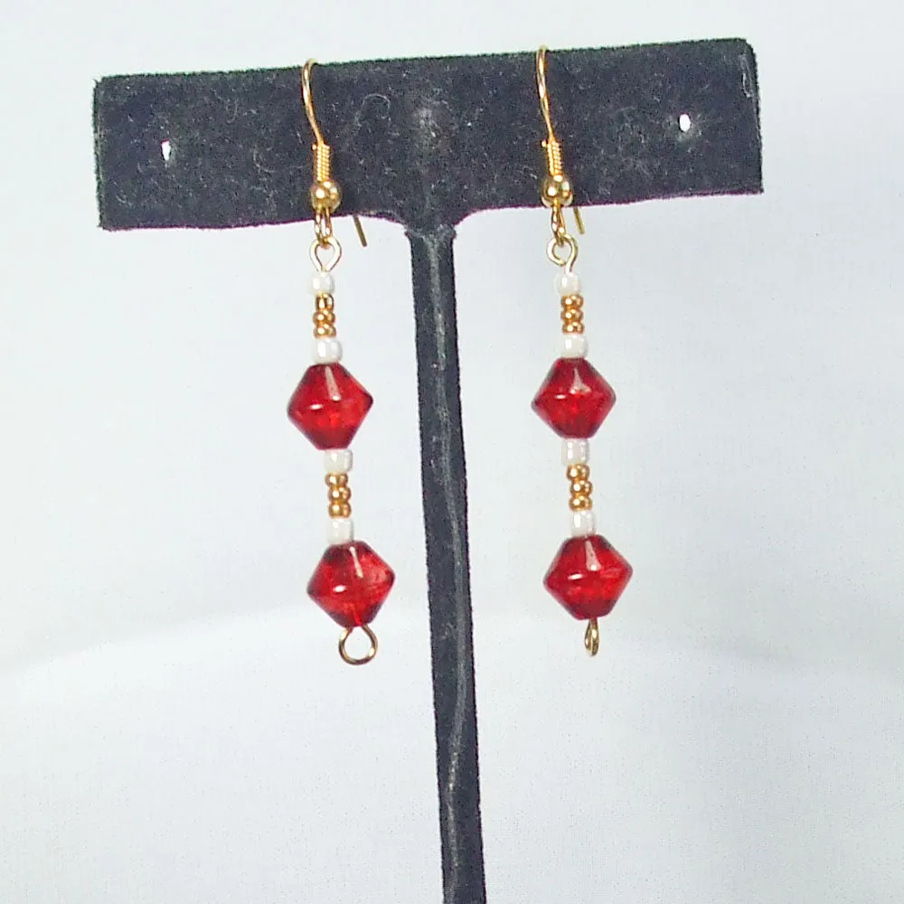 Erina, Christmas Red and Gold Beaded Dangle Earrings