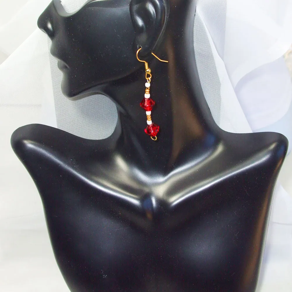 Erina, Christmas Red and Gold Beaded Dangle Earrings