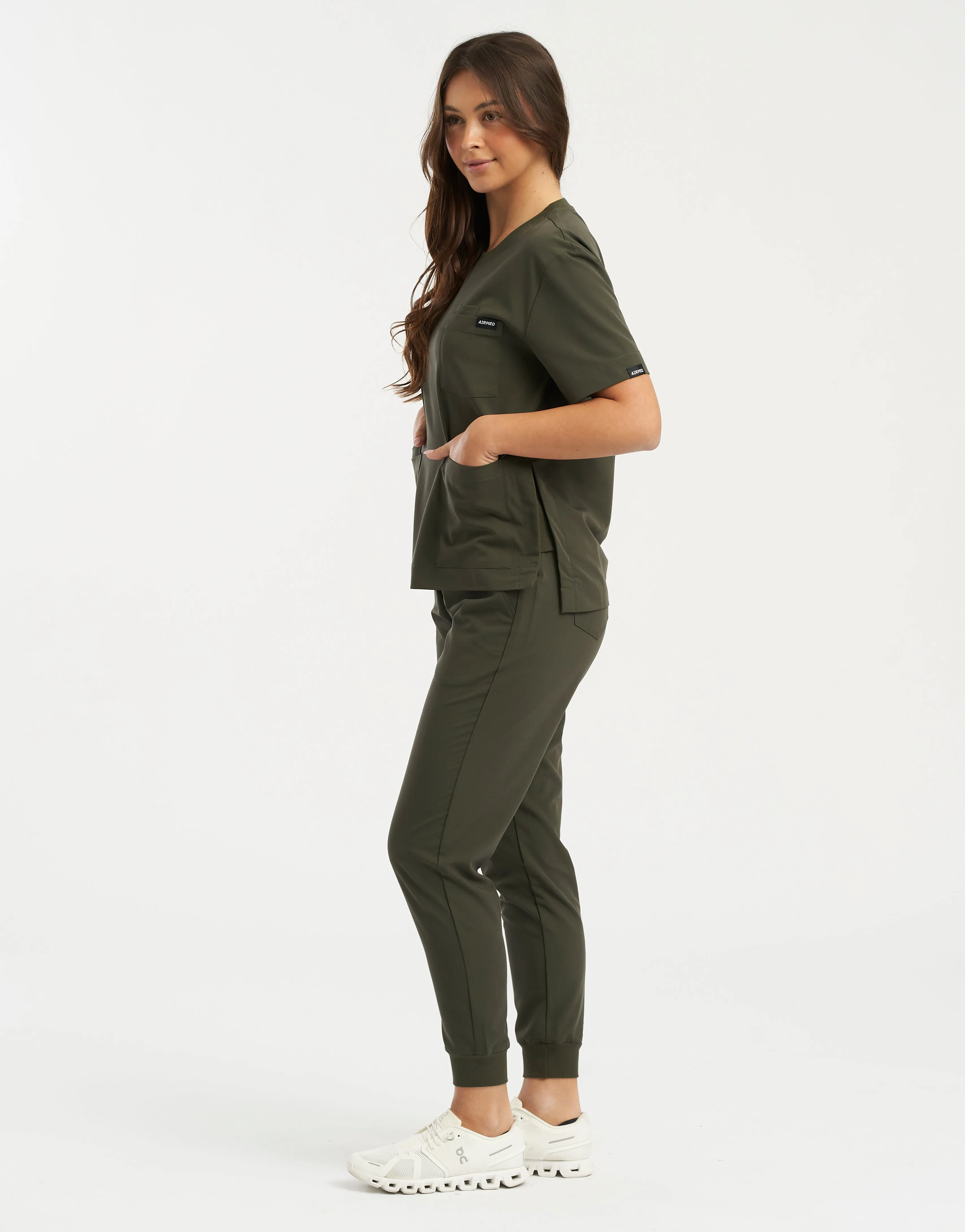 Essential Crewneck Scrub Top - Khaki Green