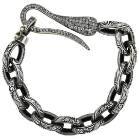 Estate Sterling Textured Link Bracelet   Diamond Hook Clasp