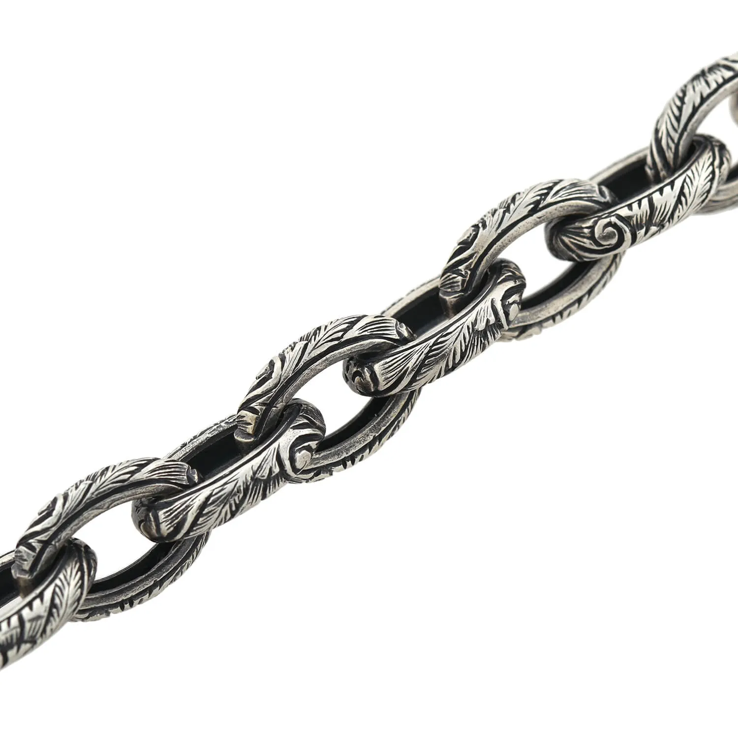 Estate Sterling Textured Link Bracelet   Diamond Hook Clasp