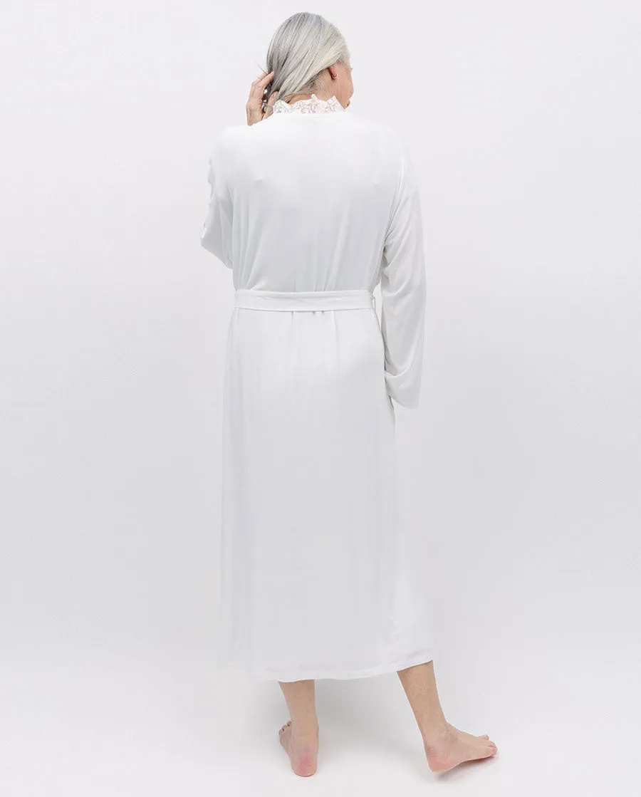 Evette Lace Detail White Jersey Long Dressing Gown