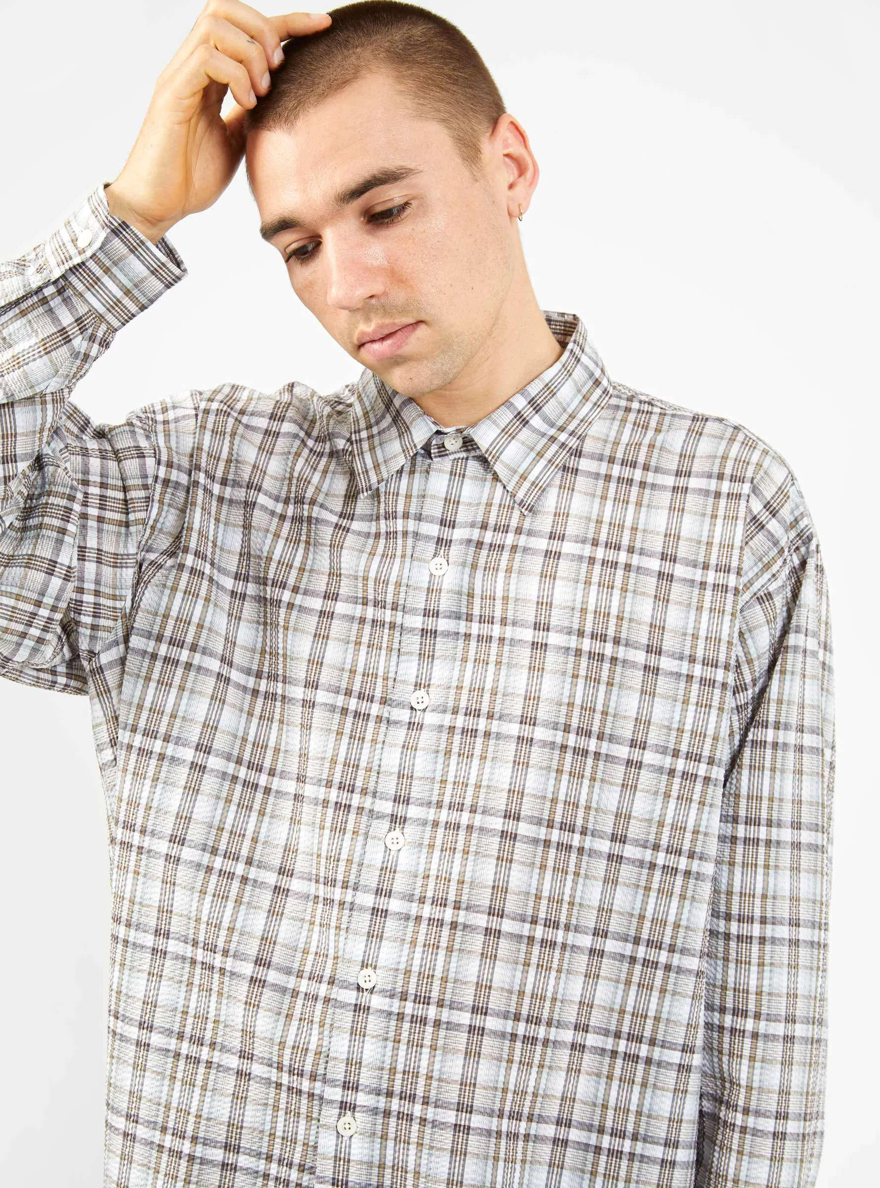 Exact Seersucker Shirt Taupe Mint Check