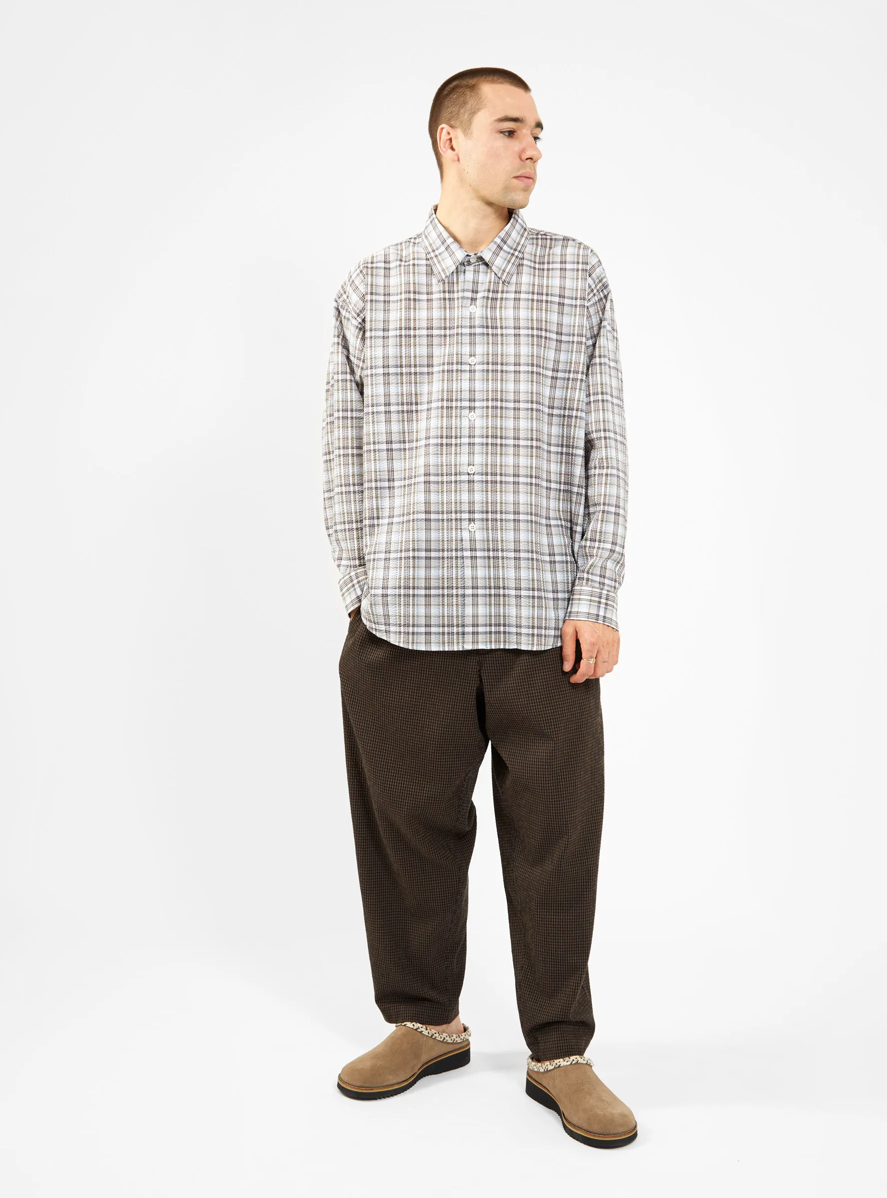 Exact Seersucker Shirt Taupe Mint Check