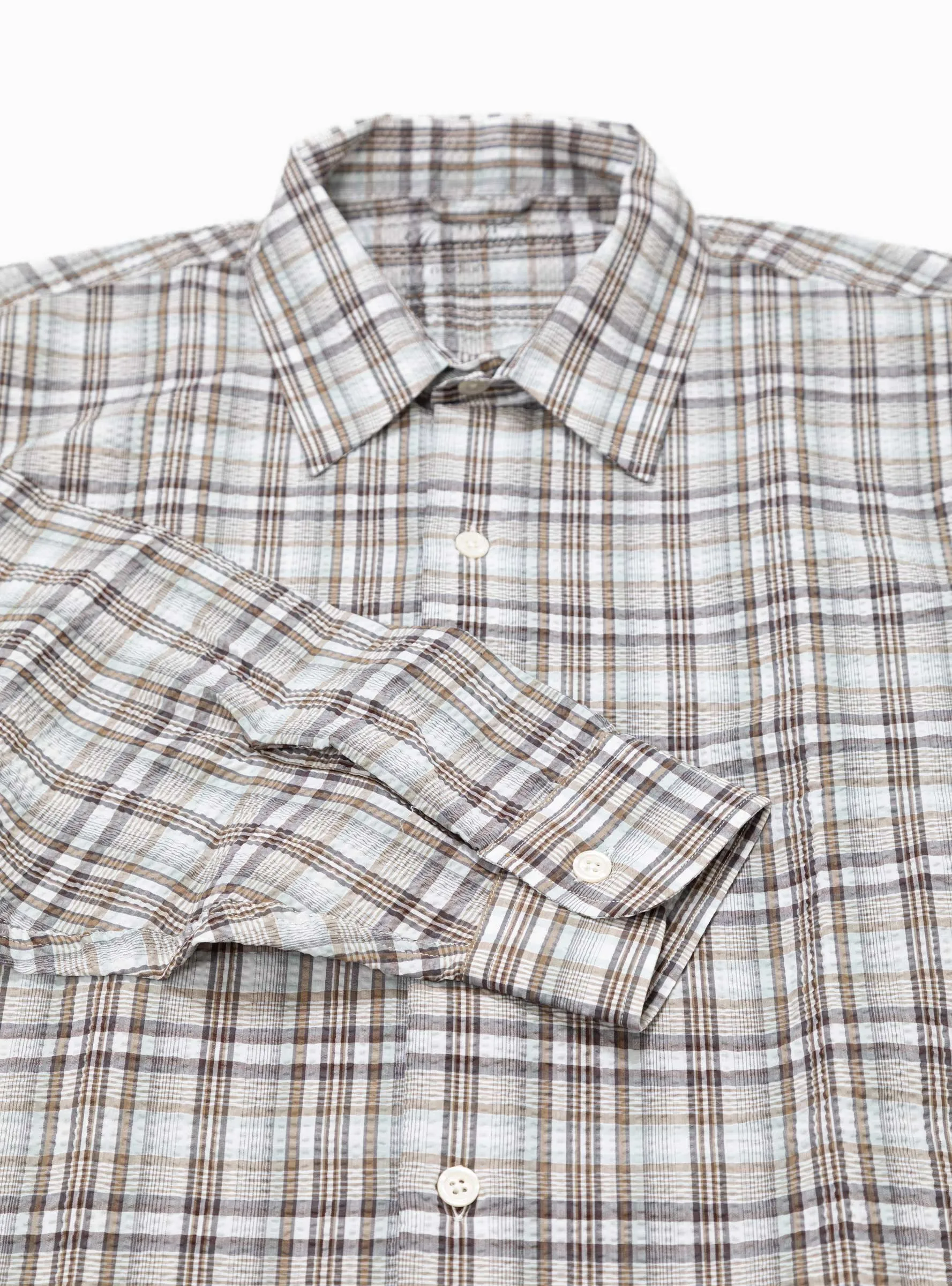 Exact Seersucker Shirt Taupe Mint Check