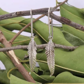 Feather Earrings in Sterling Silver, Leaf Earrings, Handcrafted 925 Solid Silver Earring, Dangle Earring, Women's Fashion Earring