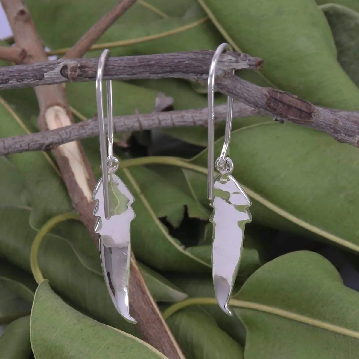 Feather Earrings in Sterling Silver, Leaf Earrings, Handcrafted 925 Solid Silver Earring, Dangle Earring, Women's Fashion Earring