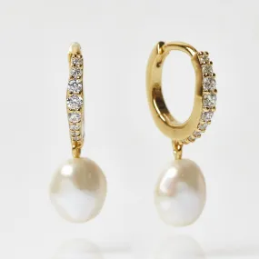 Garden Party Pave Pearl Drop Hoops