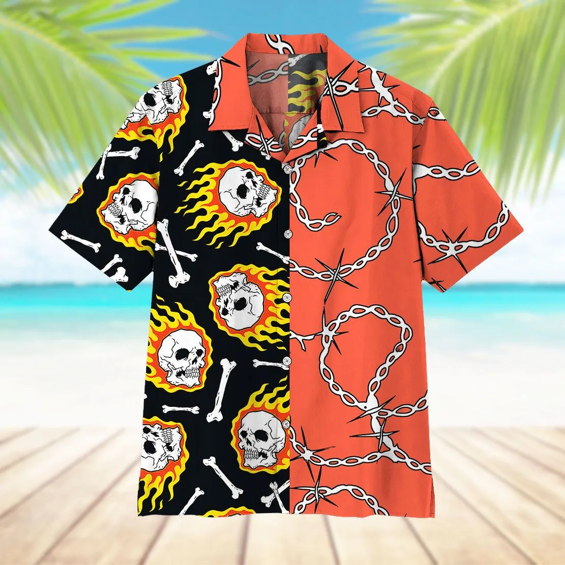 Gearhuman 3D Fire Skull Hawaii Shirt