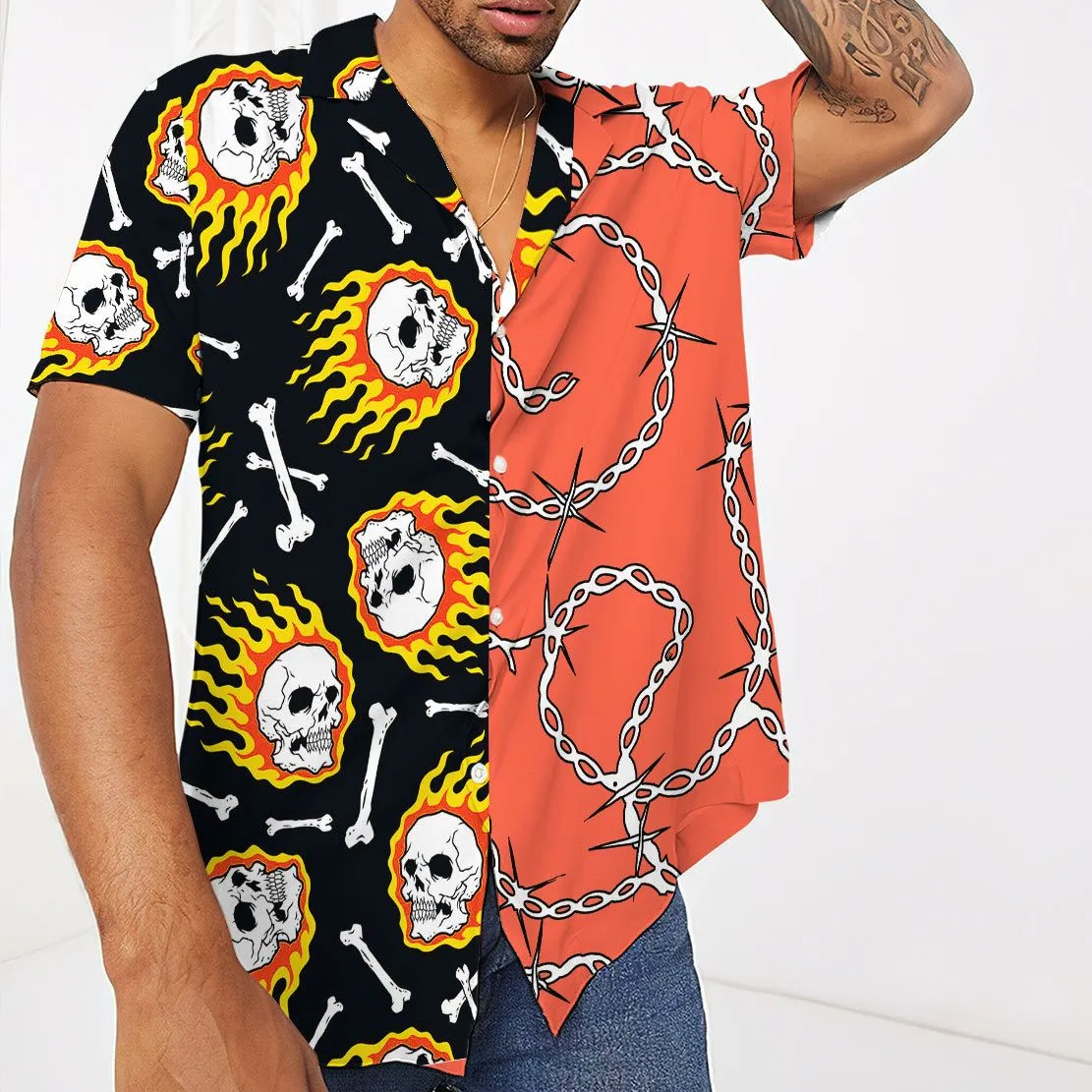 Gearhuman 3D Fire Skull Hawaii Shirt