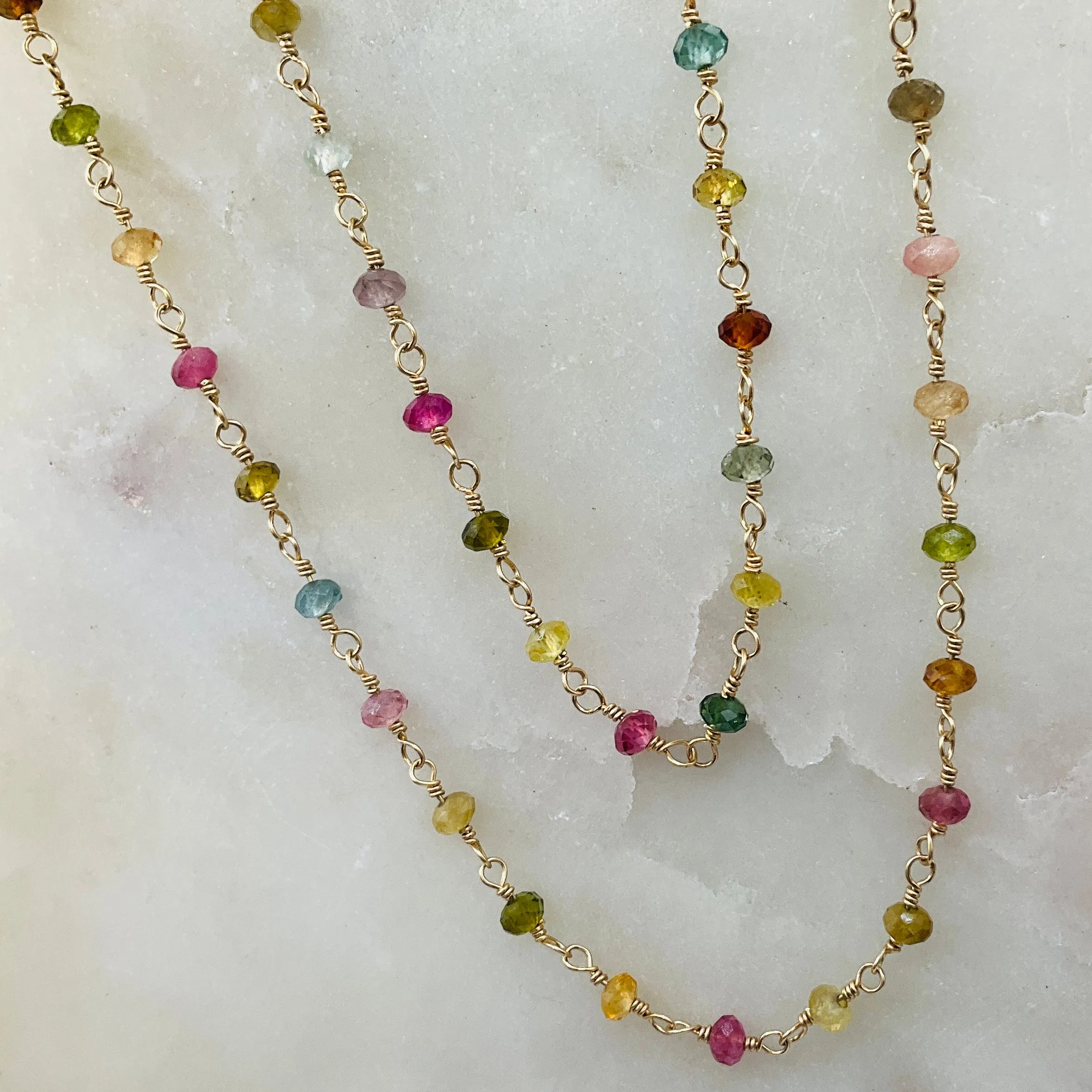 Gemstone Rosary Necklace ~ Multi Colored Tourmaline