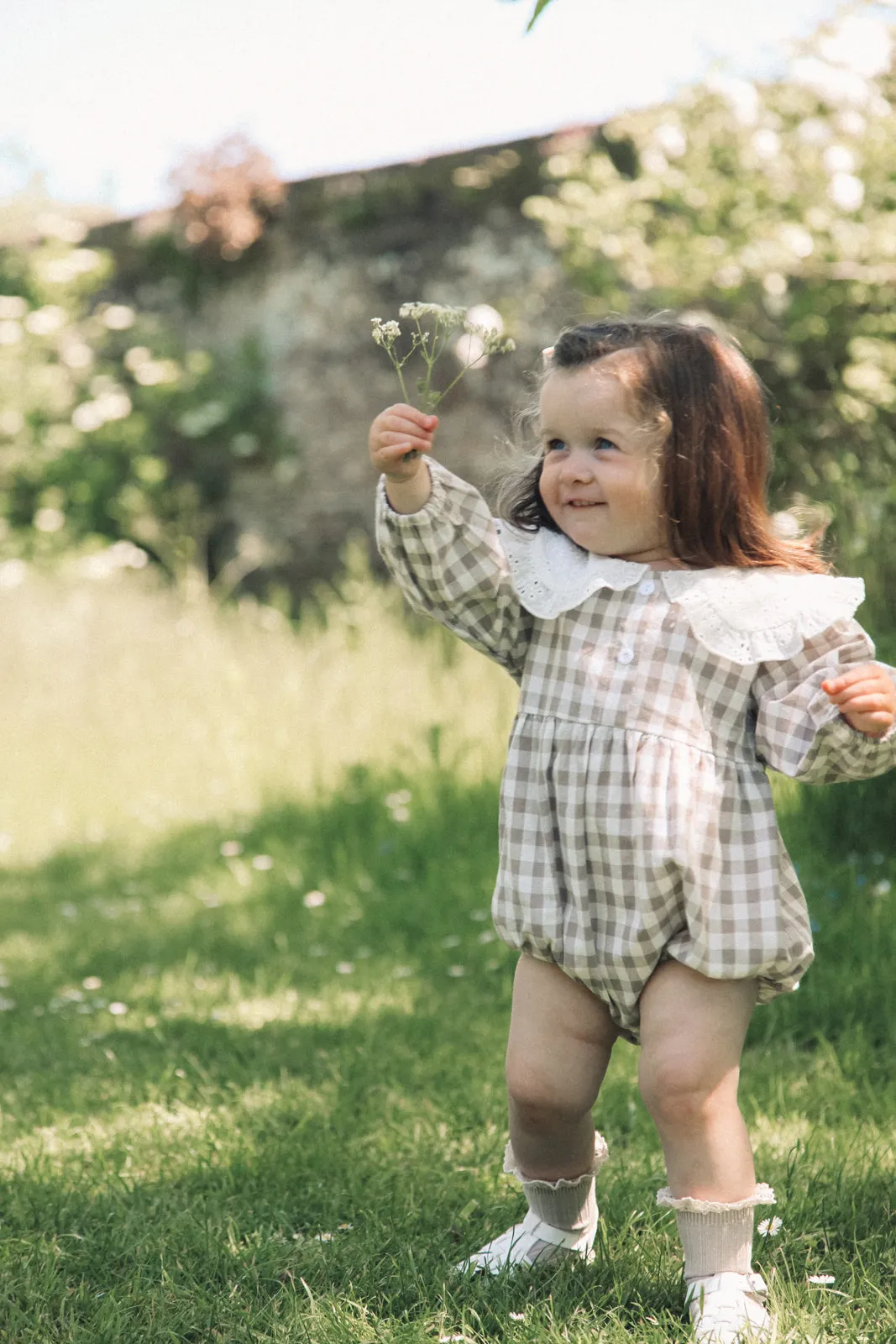 Gingham & White Broderie Oversized Collar Romper