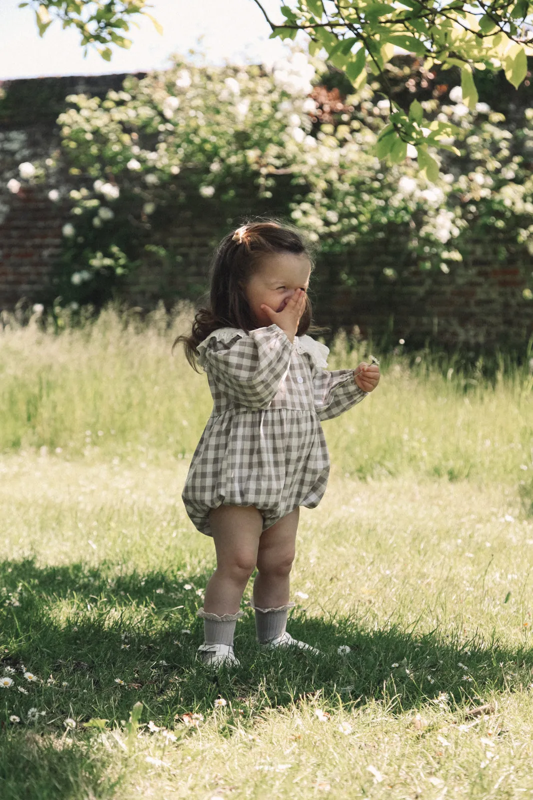 Gingham & White Broderie Oversized Collar Romper