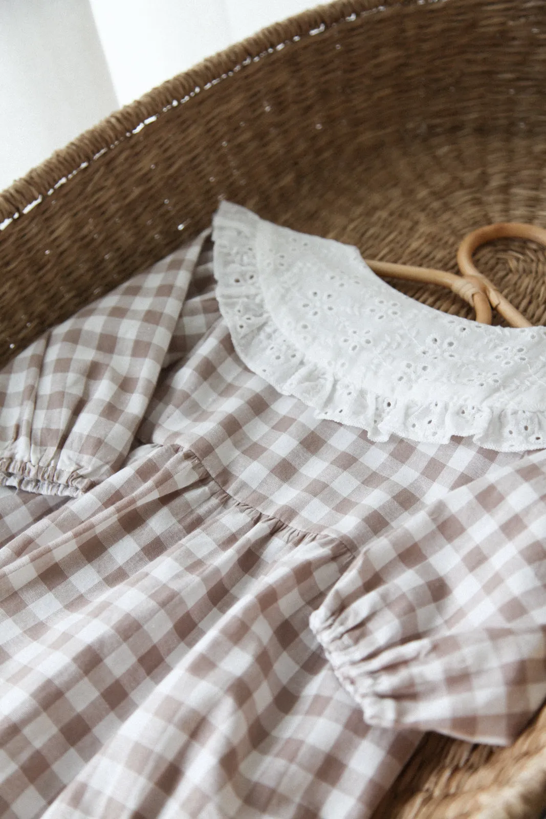 Gingham & White Broderie Oversized Collar Romper