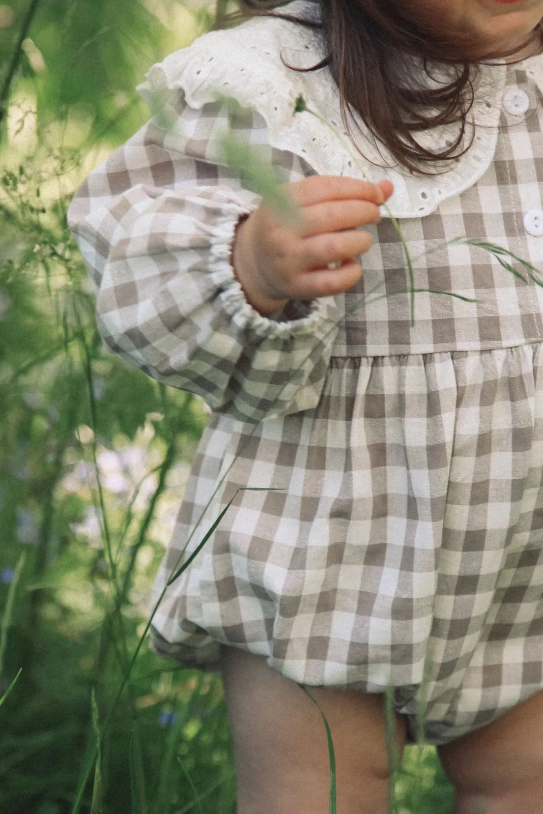 Gingham & White Broderie Oversized Collar Romper