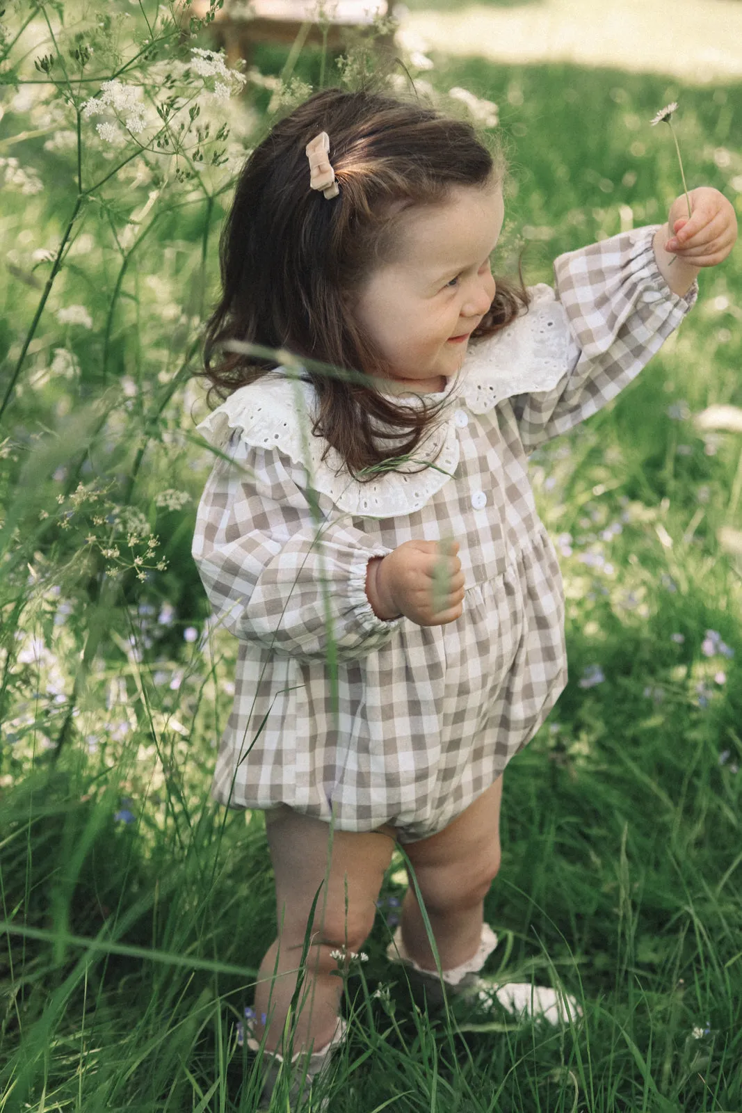 Gingham & White Broderie Oversized Collar Romper