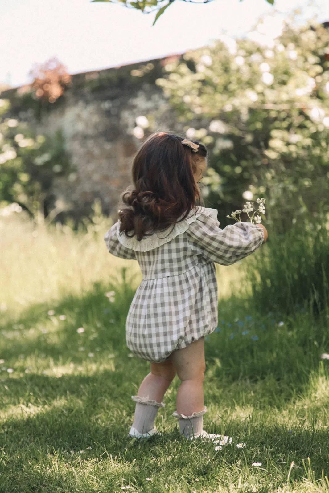 Gingham & White Broderie Oversized Collar Romper