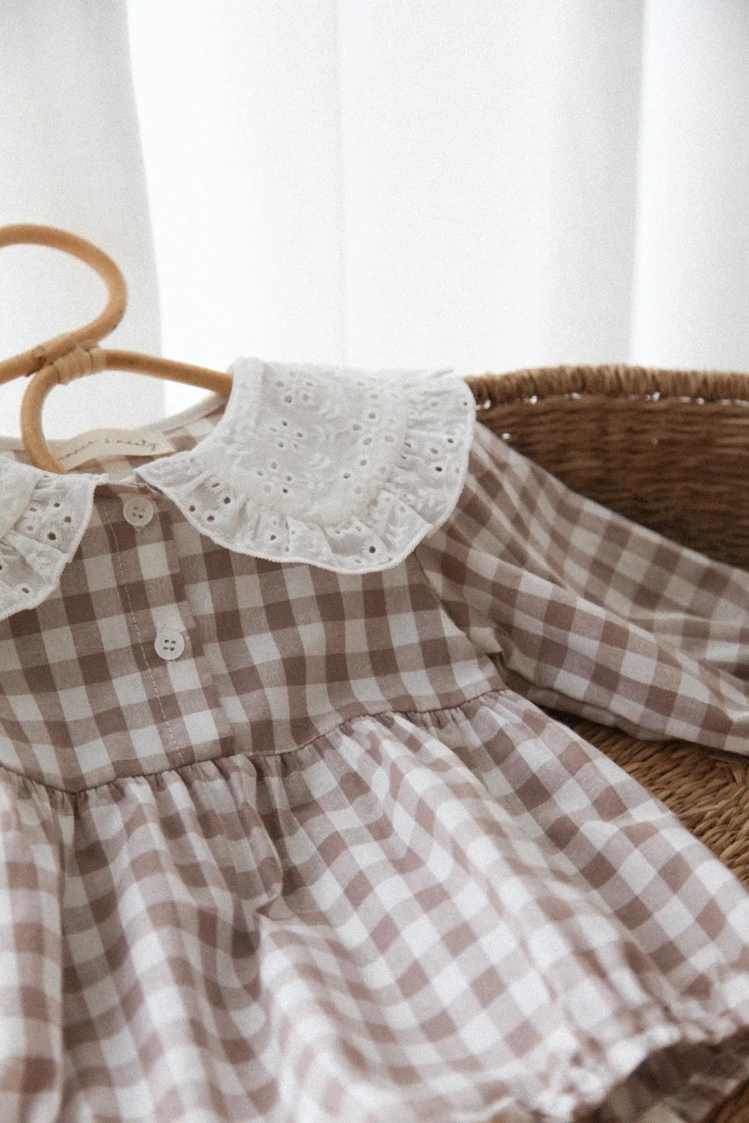 Gingham & White Broderie Oversized Collar Romper