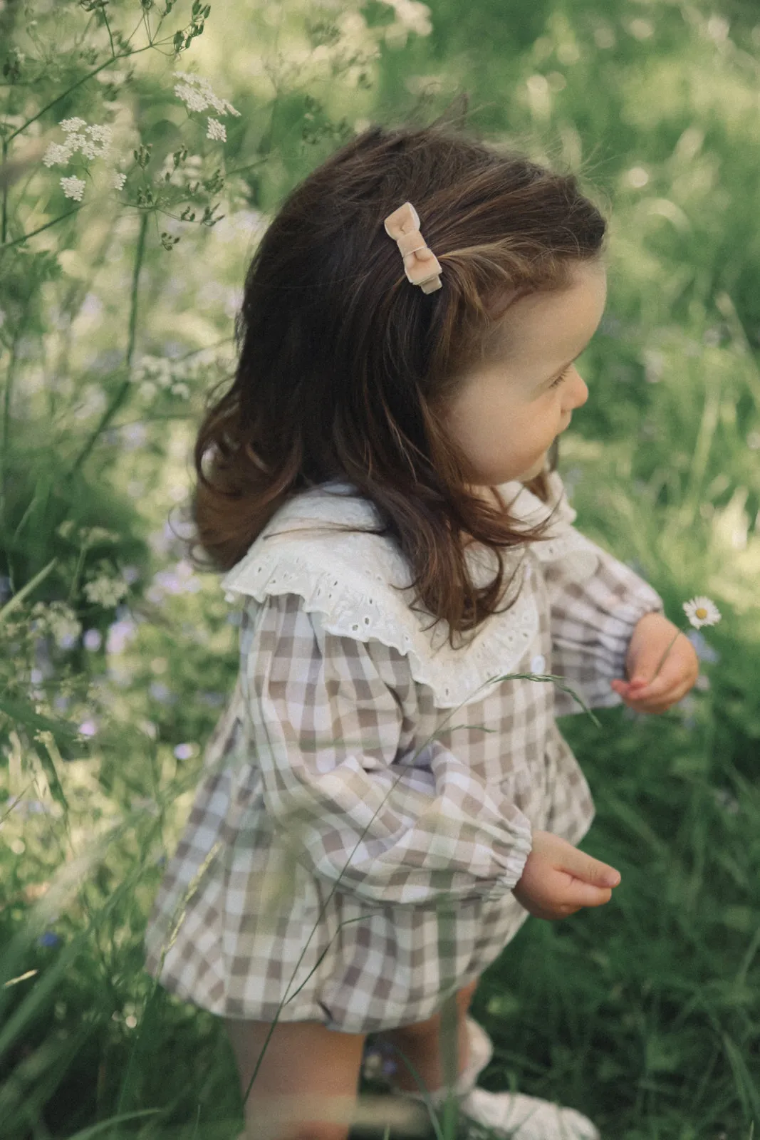 Gingham & White Broderie Oversized Collar Romper