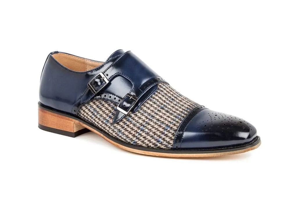 Gino Vitale Double Monk Strap Houndstooth Medallion Cap Toe Dress Shoes