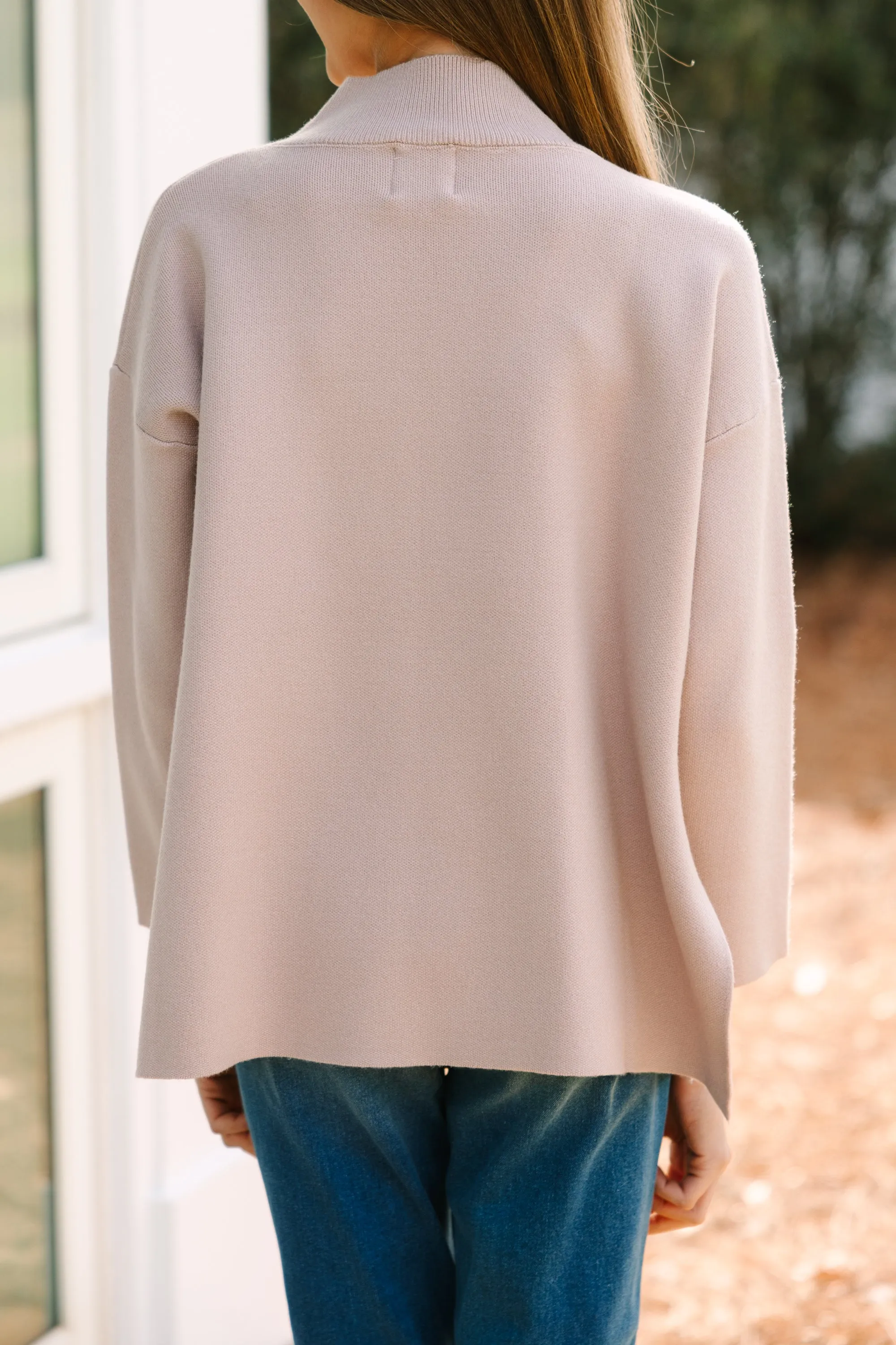 Girls: Going With You Taupe Brown Mock Neck Sweater