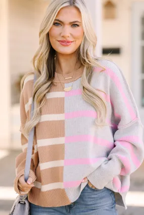 Give You Joy Brown & Gray Striped Sweater