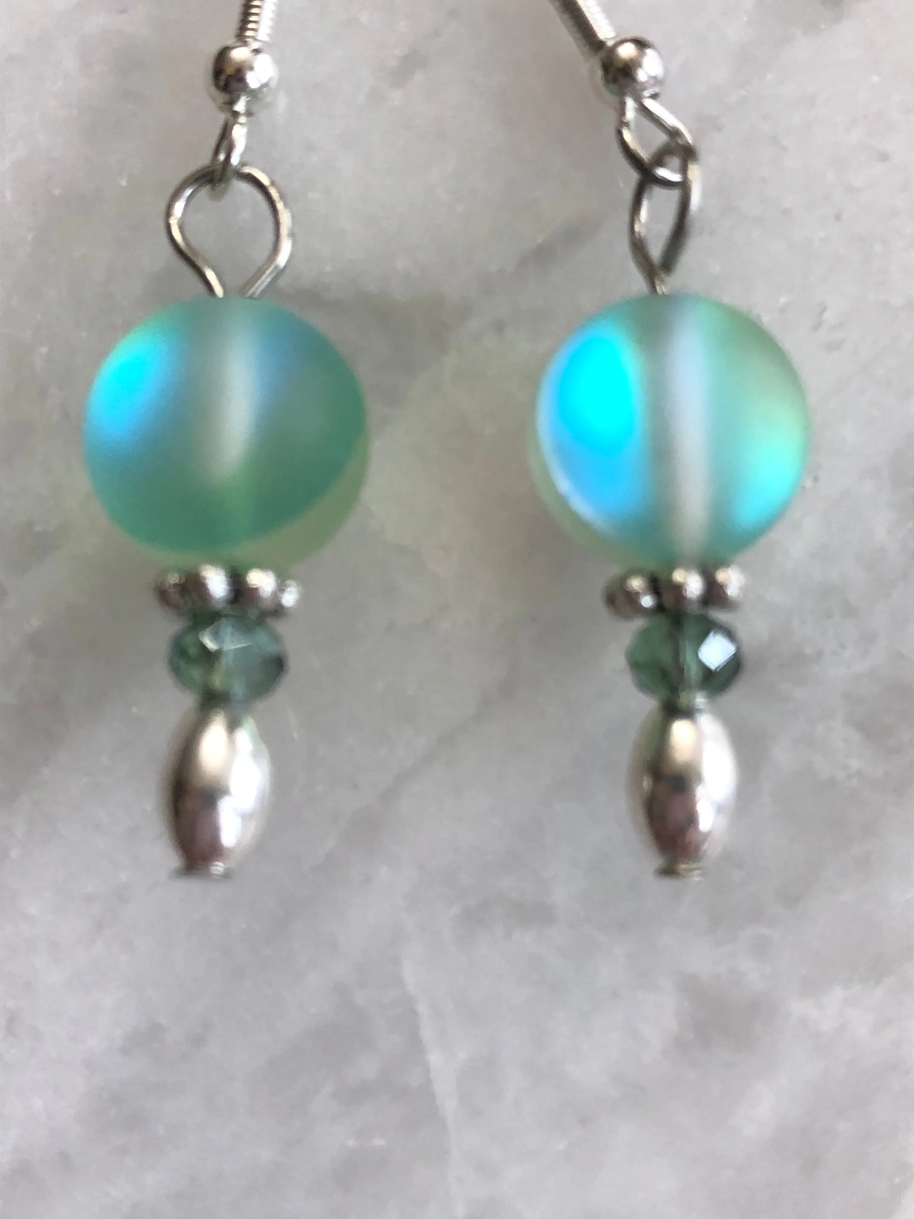 Green Iridescent Glass Earrings