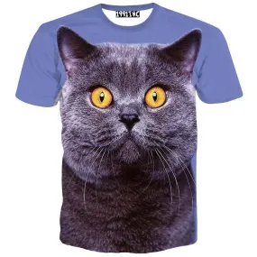 Grey British Shorthair Kitty Cat Print Graphic Tee T-Shirt for Women