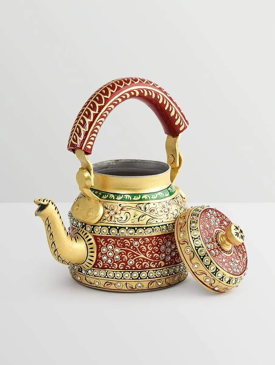 Handpainted Kaushalam Multi Color Diamond Teapot in Aluminium