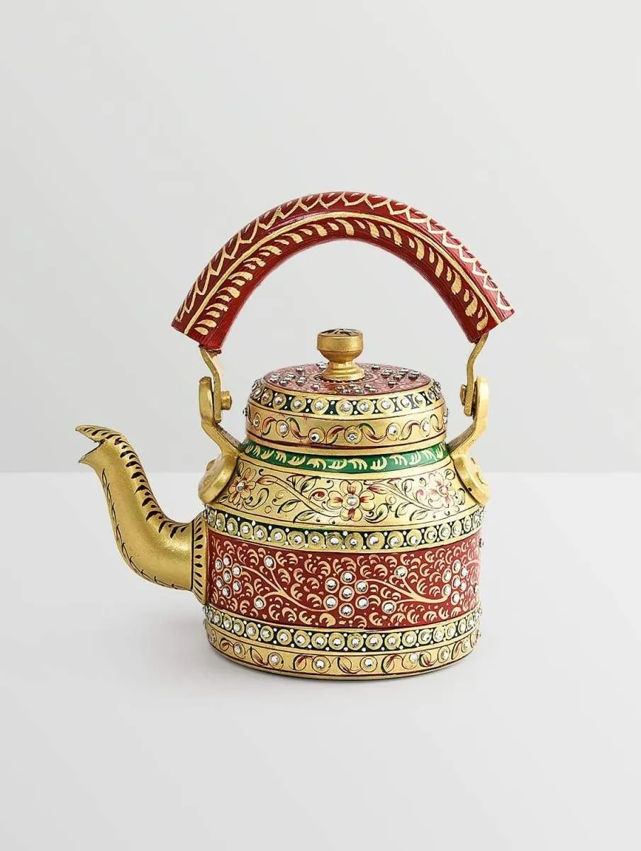 Handpainted Kaushalam Multi Color Diamond Teapot in Aluminium