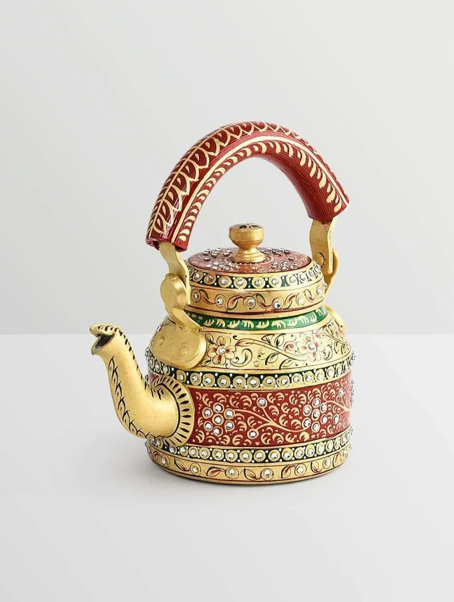 Handpainted Kaushalam Multi Color Diamond Teapot in Aluminium