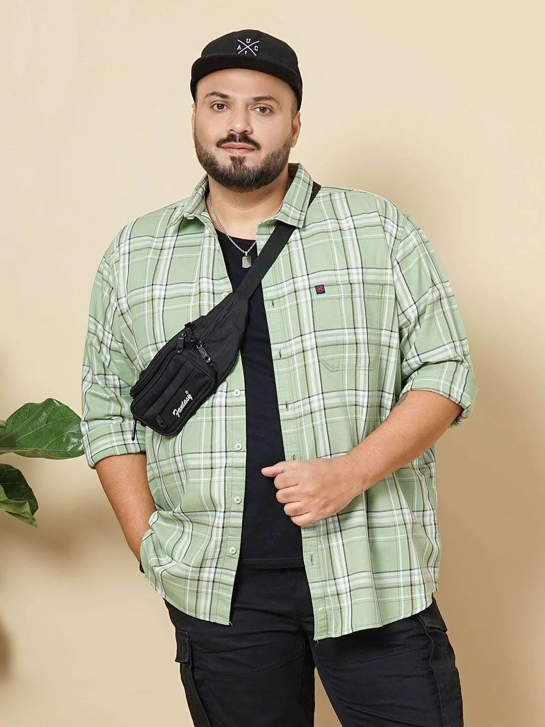 Hardsoda Men Green Plus Size Checked Casual Shirt