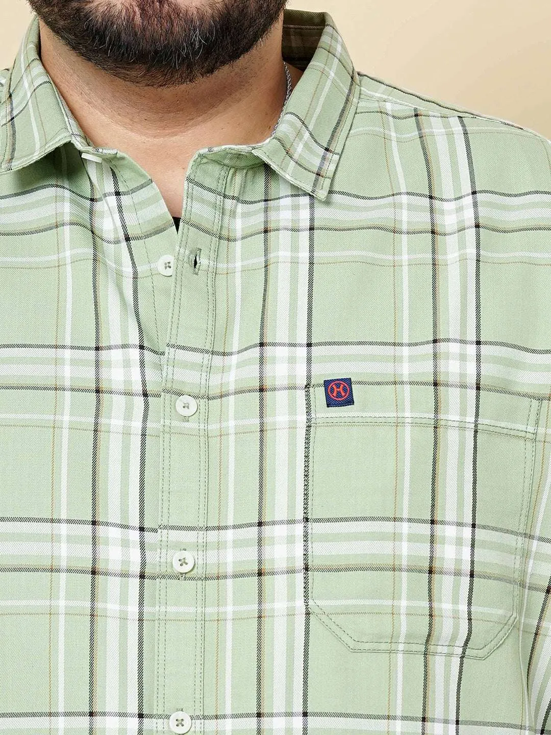 Hardsoda Men Green Plus Size Checked Casual Shirt