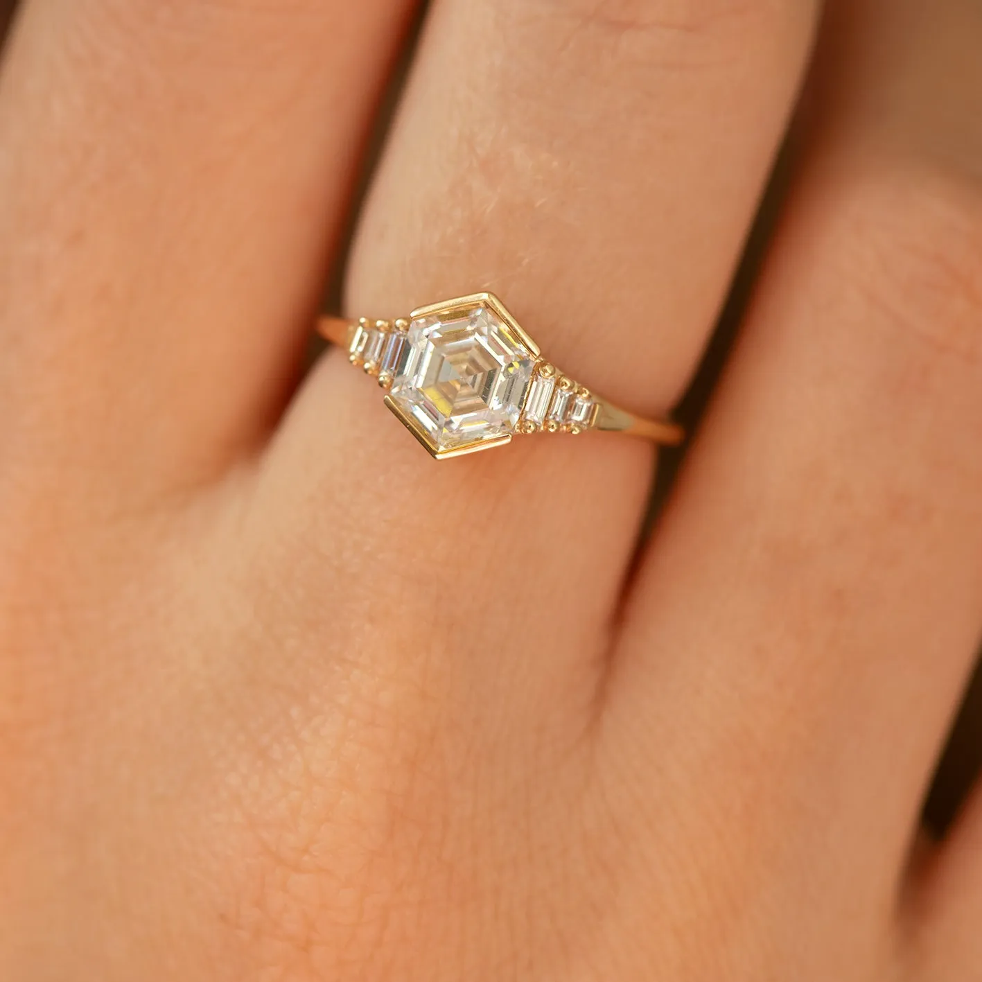 Hexagon Step Cut Engagement Ring