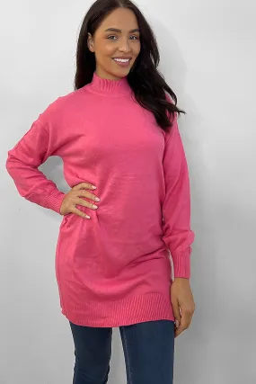 Hot Pink High Neck Oversized Longline Pullover