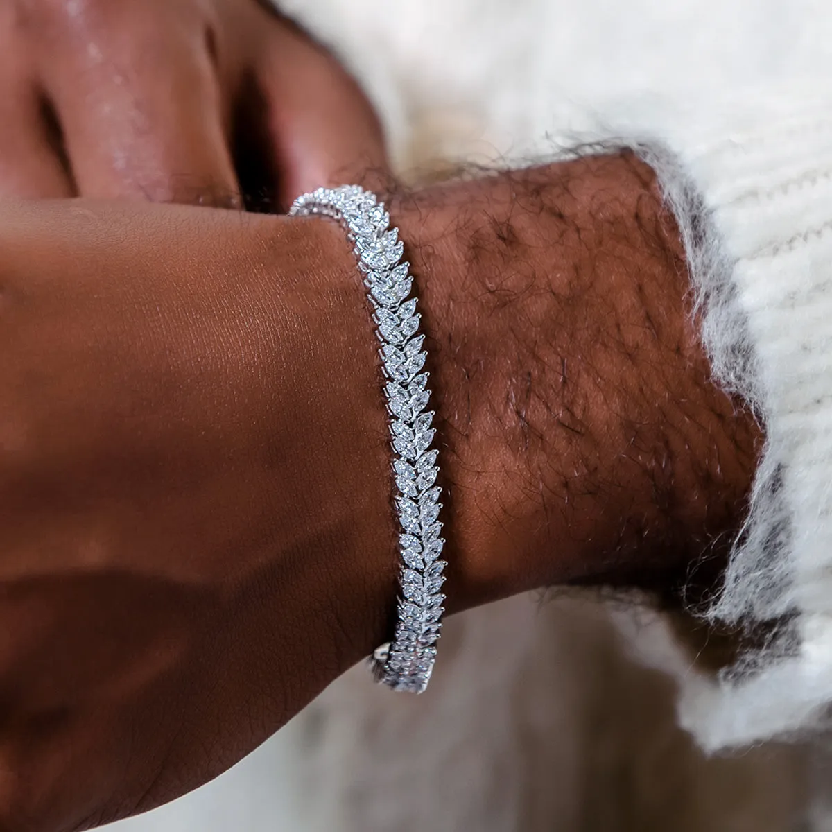 Iced Herringbone Bracelet in White Gold