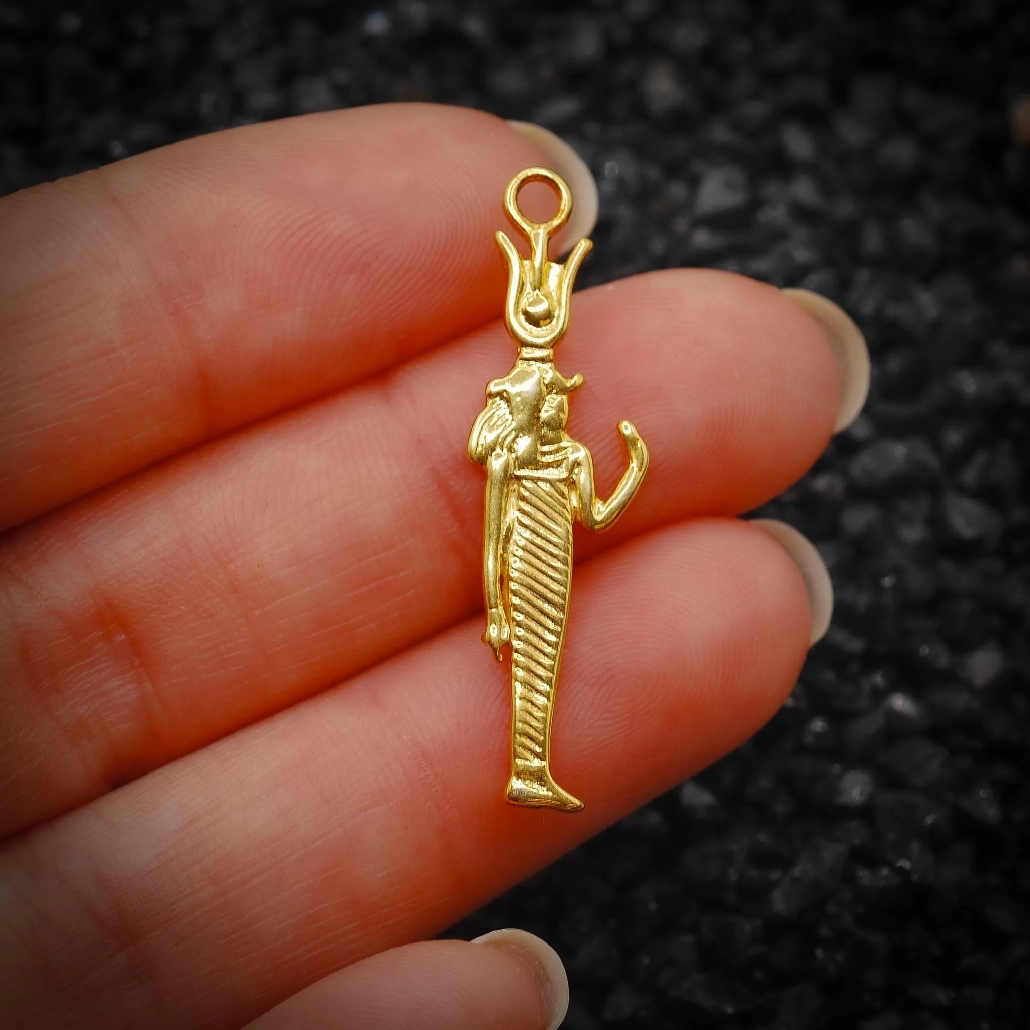 Isis Goddess of Fertility Ancient Egyptian Charm | 925 Sterling Silver, Oxidized or 18K Gold Plated | Jewelry Making Pendant