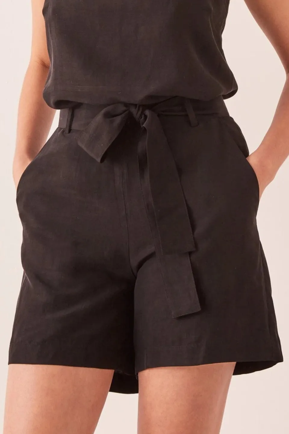 Ivy Black Cupro Tie Waist Short